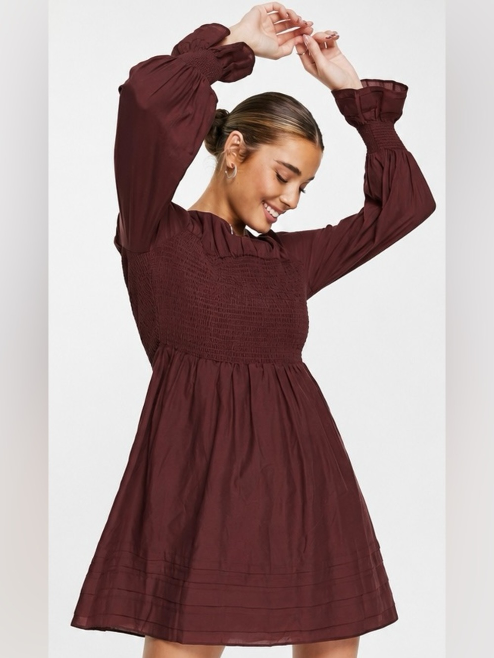 Ever New Smocked Long-Sleeve Mini Dress
